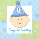 Happy 1st Birthday Boy - 13 Inch Lunch Napkins - 16/pkg.